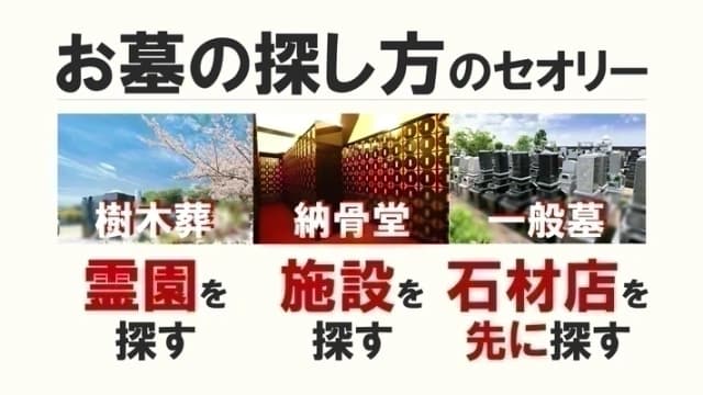 お墓の探し方｜樹木葬・納骨堂は霊園を探す/一般墓は石材店を探す